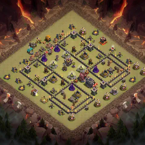 TH9 war defense base layout with copy link for Clash of Clans defense, layout #033