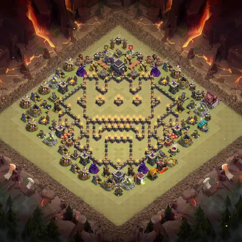 TH9 farming base layout with copy link for Clash of Clans resource protection, layout #036