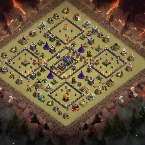 TH9 war defense base layout with copy link for Clash of Clans defense, layout #045