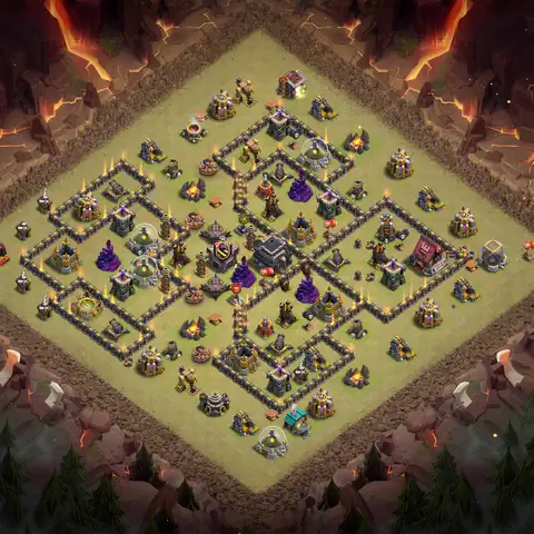 TH9 war defense base layout with copy link for Clash of Clans defense, layout #048