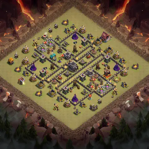 TH9 war defense base layout with copy link for Clash of Clans defense, layout #057