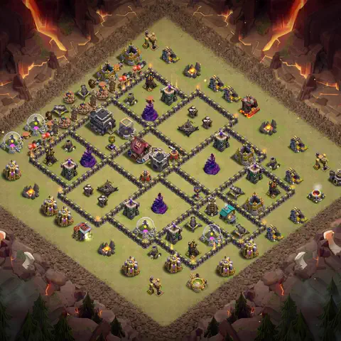 TH9 war defense base layout with copy link for Clash of Clans defense, layout #060