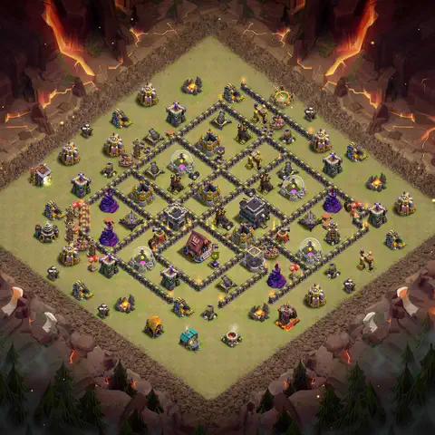 TH9 war defense base layout with copy link for Clash of Clans defense, layout #063