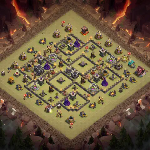 TH9 war defense base layout with copy link for Clash of Clans defense, layout #066