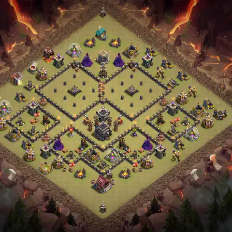 TH9 war defense base layout with copy link for Clash of Clans defense, layout #069