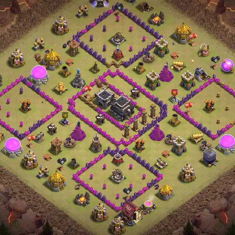 TH9 war defense base layout with copy link for Clash of Clans defense, layout #072