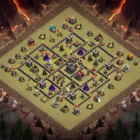 TH9 war defense base layout with copy link for Clash of Clans defense, layout #078