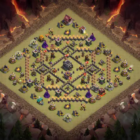 TH9 war defense base layout with copy link for Clash of Clans defense, layout #084