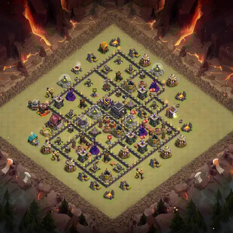 TH9 war defense base layout with copy link for Clash of Clans defense, layout #087