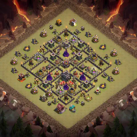TH9 war defense base layout with copy link for Clash of Clans defense, layout #090