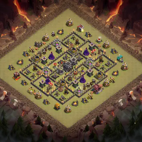 TH9 war defense base layout with copy link for Clash of Clans defense, layout #093