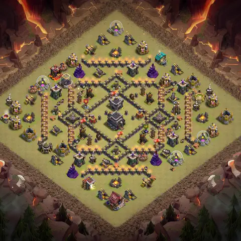 TH9 war defense base layout with copy link for Clash of Clans defense, layout #096