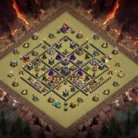 TH9 war defense base layout with copy link for Clash of Clans defense, layout #099