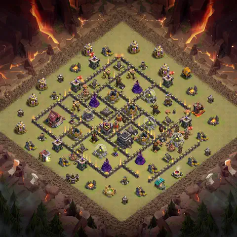 TH9 war defense base layout with copy link for Clash of Clans defense, layout #102