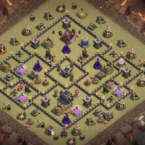 TH9 war defense base layout with copy link for Clash of Clans defense, layout #105