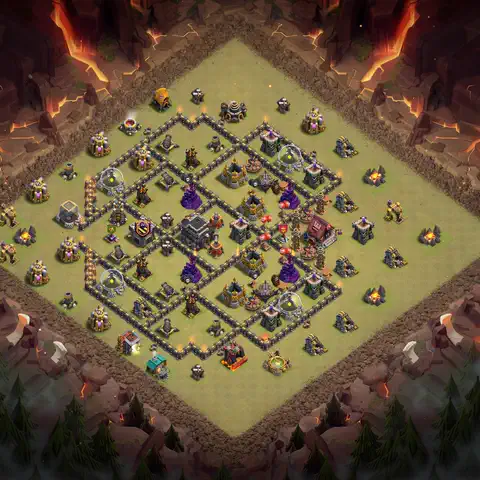 TH9 war defense base layout with copy link for Clash of Clans defense, layout #114