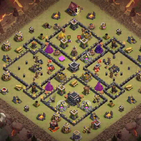 TH9 war defense base layout with copy link for Clash of Clans defense, layout #120