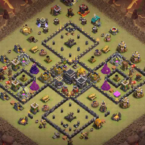 TH9 war defense base layout with copy link for Clash of Clans defense, layout #123
