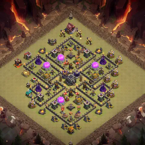 TH9 war defense base layout with copy link for Clash of Clans defense, layout #129