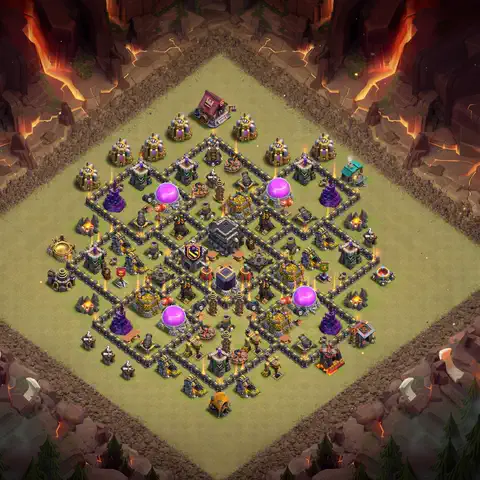 TH9 war defense base layout with copy link for Clash of Clans defense, layout #132