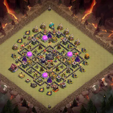 TH9 war defense base layout with copy link for Clash of Clans defense, layout #135