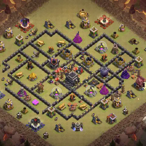 TH9 war defense base layout with copy link for Clash of Clans defense, layout #138