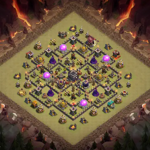 TH9 war defense base layout with copy link for Clash of Clans defense, layout #141