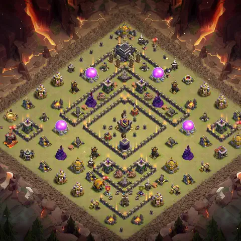 TH9 war defense base layout with copy link for Clash of Clans defense, layout #144