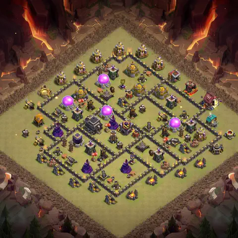 TH9 war defense base layout with copy link for Clash of Clans defense, layout #147