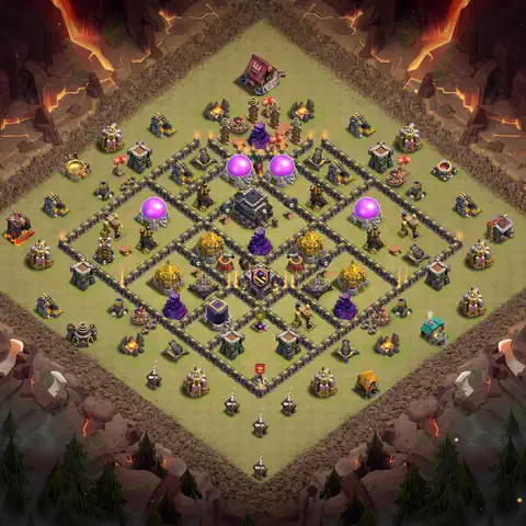 TH9 war defense base layout with copy link for Clash of Clans defense, layout #150