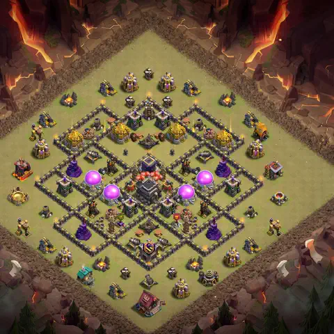 TH9 war defense base layout with copy link for Clash of Clans defense, layout #153