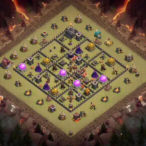 TH9 war defense base layout with copy link for Clash of Clans defense, layout #156