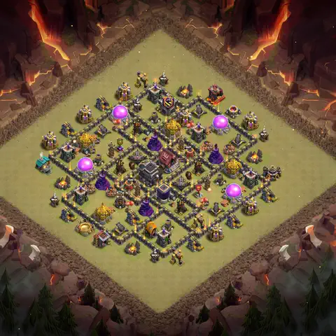 TH9 war defense base layout with copy link for Clash of Clans defense, layout #159