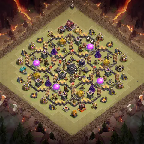 TH9 war defense base layout with copy link for Clash of Clans defense, layout #162