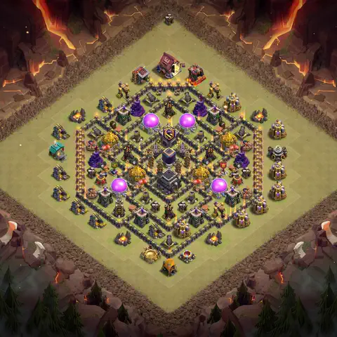 TH9 war defense base layout with copy link for Clash of Clans defense, layout #165