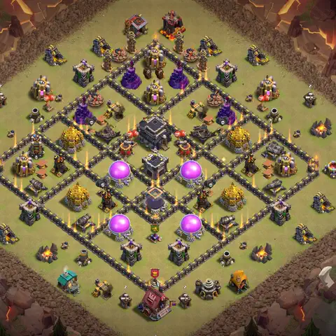 TH9 war defense base layout with copy link for Clash of Clans defense, layout #168