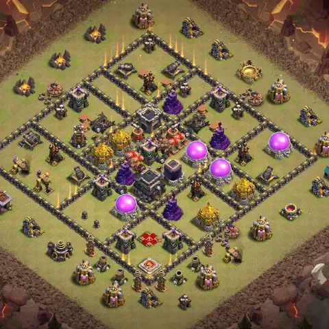 TH9 war defense base layout with copy link for Clash of Clans defense, layout #174