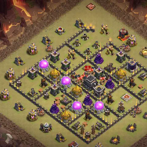 TH9 war defense base layout with copy link for Clash of Clans defense, layout #177