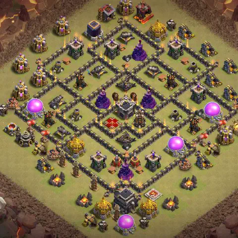 TH9 war defense base layout with copy link for Clash of Clans defense, layout #180