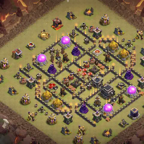 TH9 war defense base layout with copy link for Clash of Clans defense, layout #183