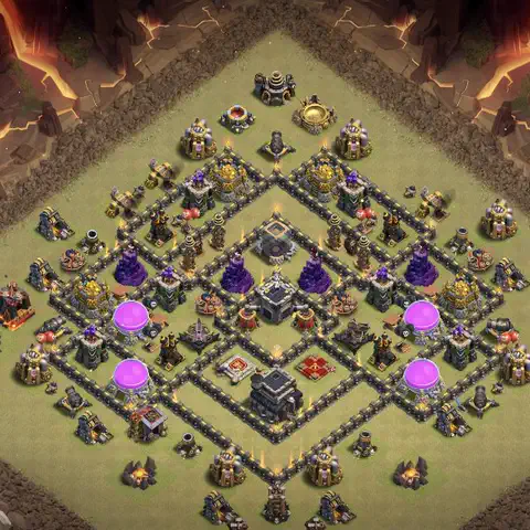 TH9 war defense base layout with copy link for Clash of Clans defense, layout #198