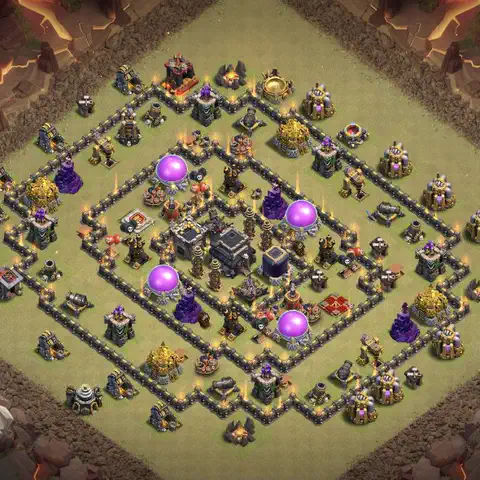 TH9 war defense base layout with copy link for Clash of Clans defense, layout #201