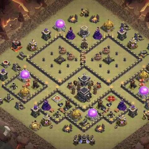 TH9 war defense base layout with copy link for Clash of Clans defense, layout #204
