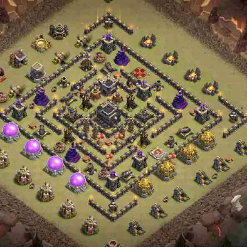 TH9 war defense base layout with copy link for Clash of Clans defense, layout #210