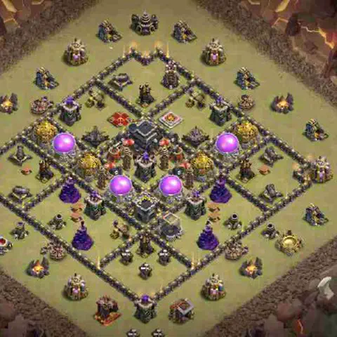 TH9 war defense base layout with copy link for Clash of Clans defense, layout #213