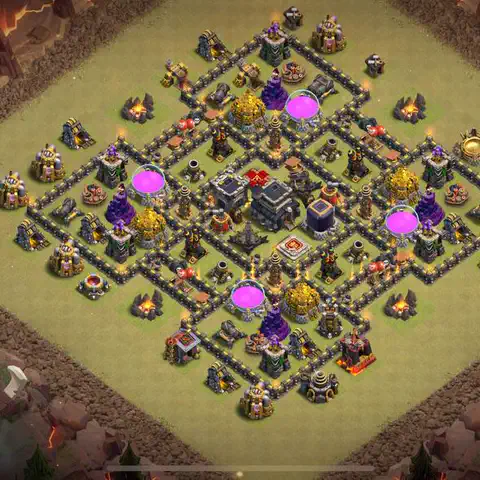TH9 war defense base layout with copy link for Clash of Clans defense, layout #216