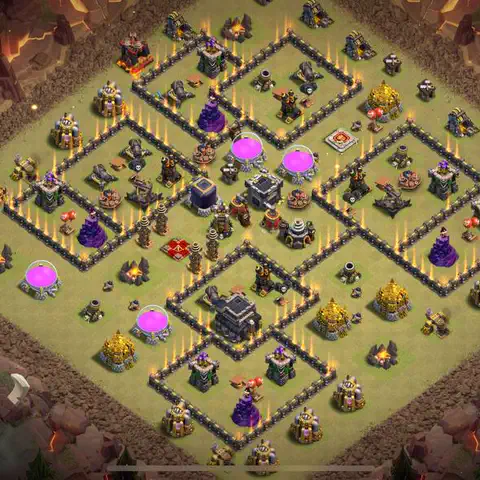TH9 war defense base layout with copy link for Clash of Clans defense, layout #222