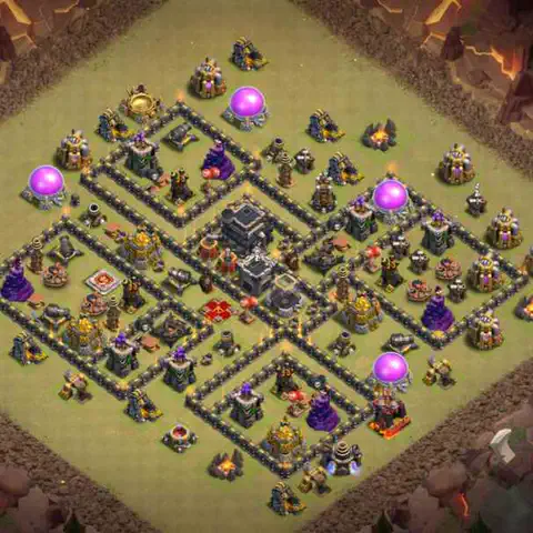 TH9 war defense base layout with copy link for Clash of Clans defense, layout #225