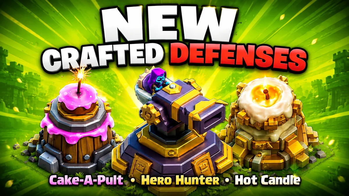 Cake-A-Pult, Hero Hunter and Hot Candle Crafted Defenses compared in Clash of Clans