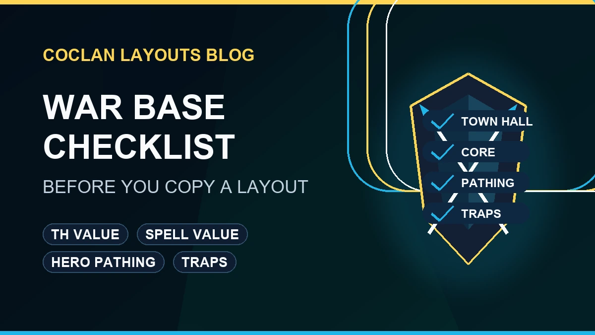 Clash of Clans war base checklist guide before copying a layout with copy link